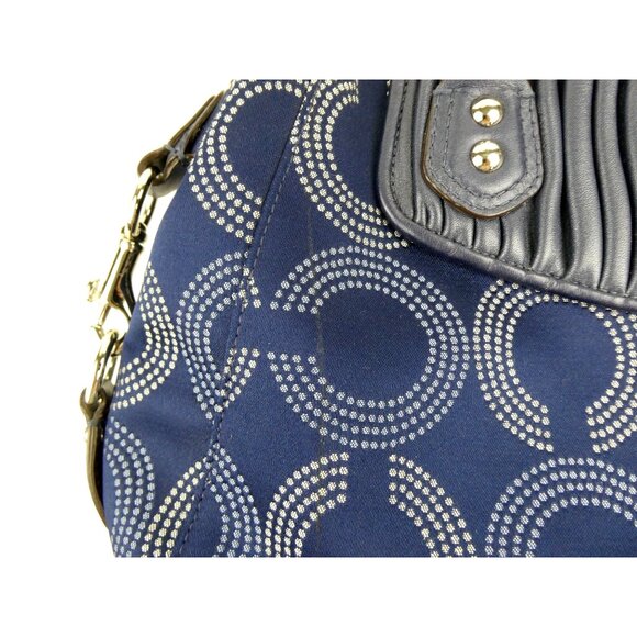 Coach Ashley Gathered Leather Signature Op Art Dotted Navy Satchel F20015 - Picture 9 of 14